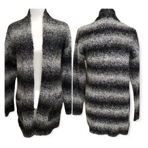 Rachel Zoe Ombre Stripe Black Gray Open Cardigan Wool Blend Sweater Size S